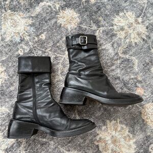 Vintage Ann Demeulemeester Black Leather Combat Biker Boots 8.5 - Made in Italy
